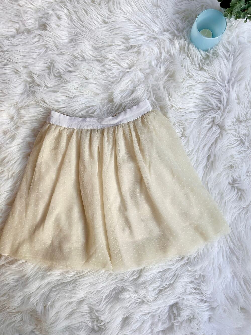 Women Cream Dot Tulle Skater Skirt